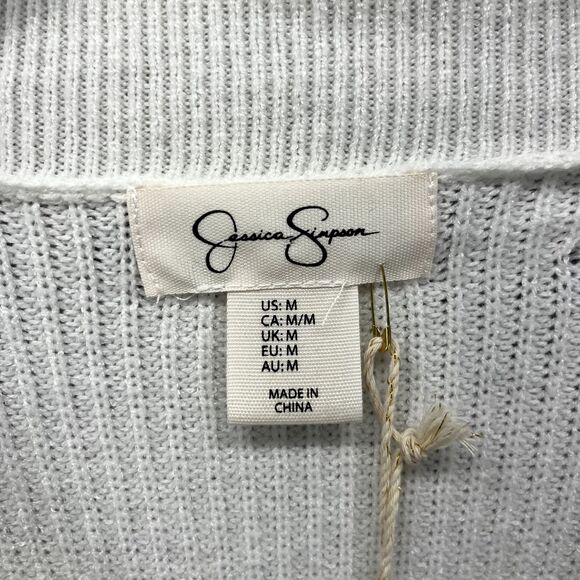 Jessica Simpson Sweater Womens Medium White Pink Striped Cropped collared Knit - Picture 9 of 15